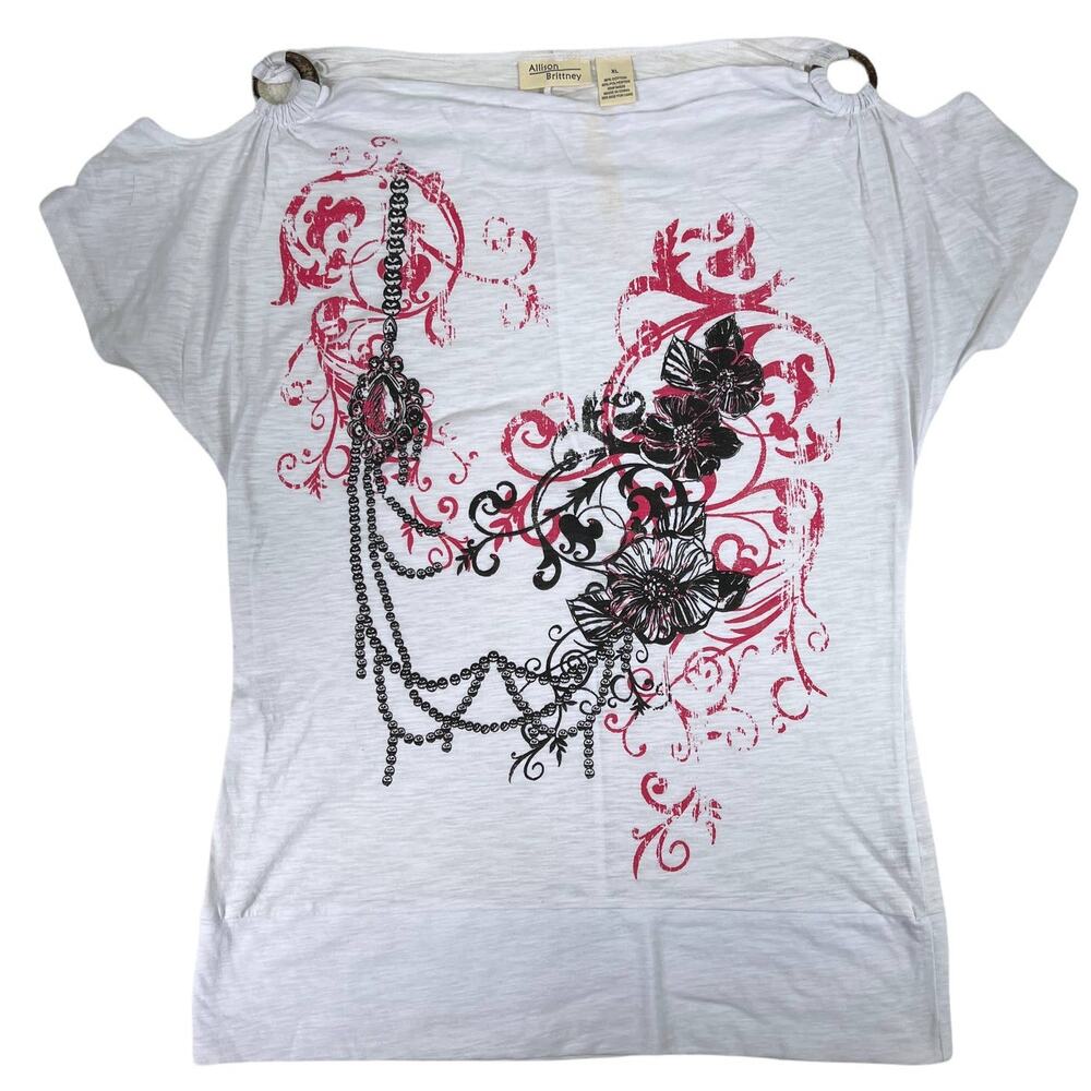 Allison Brittney Cold Shoulder Tee Shirt Top XL White Pink Black